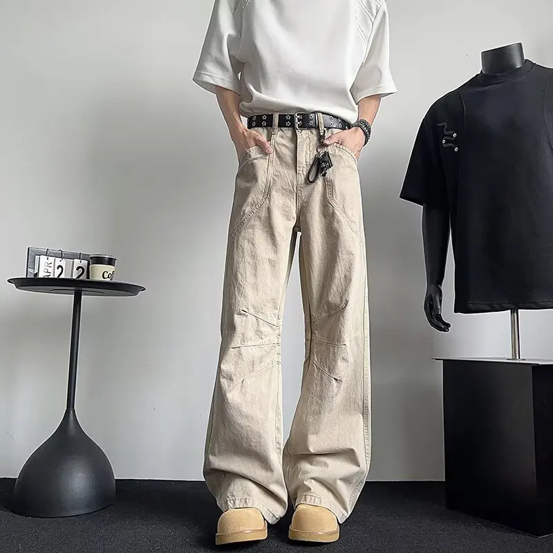 

2025 New Spring Autumn American Style Ruched Cargo Pants Unisex Youth Popular Sense Of Luxury Micro Flare Wide Leg Long Pants
