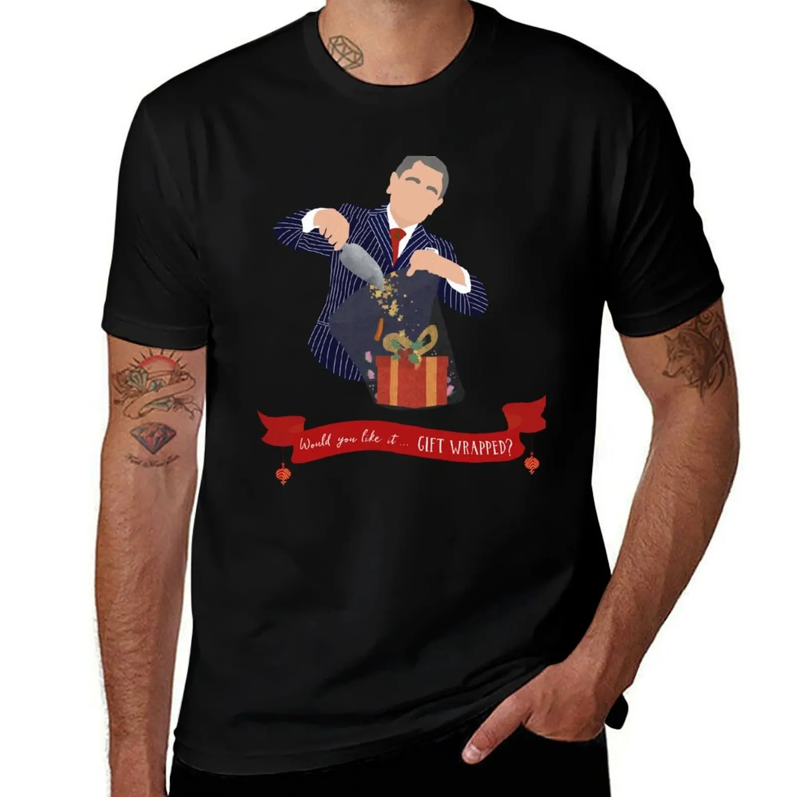 Love Actually Would you like it Gift Wrapped T-Shirt Tough Fabric Work Tee