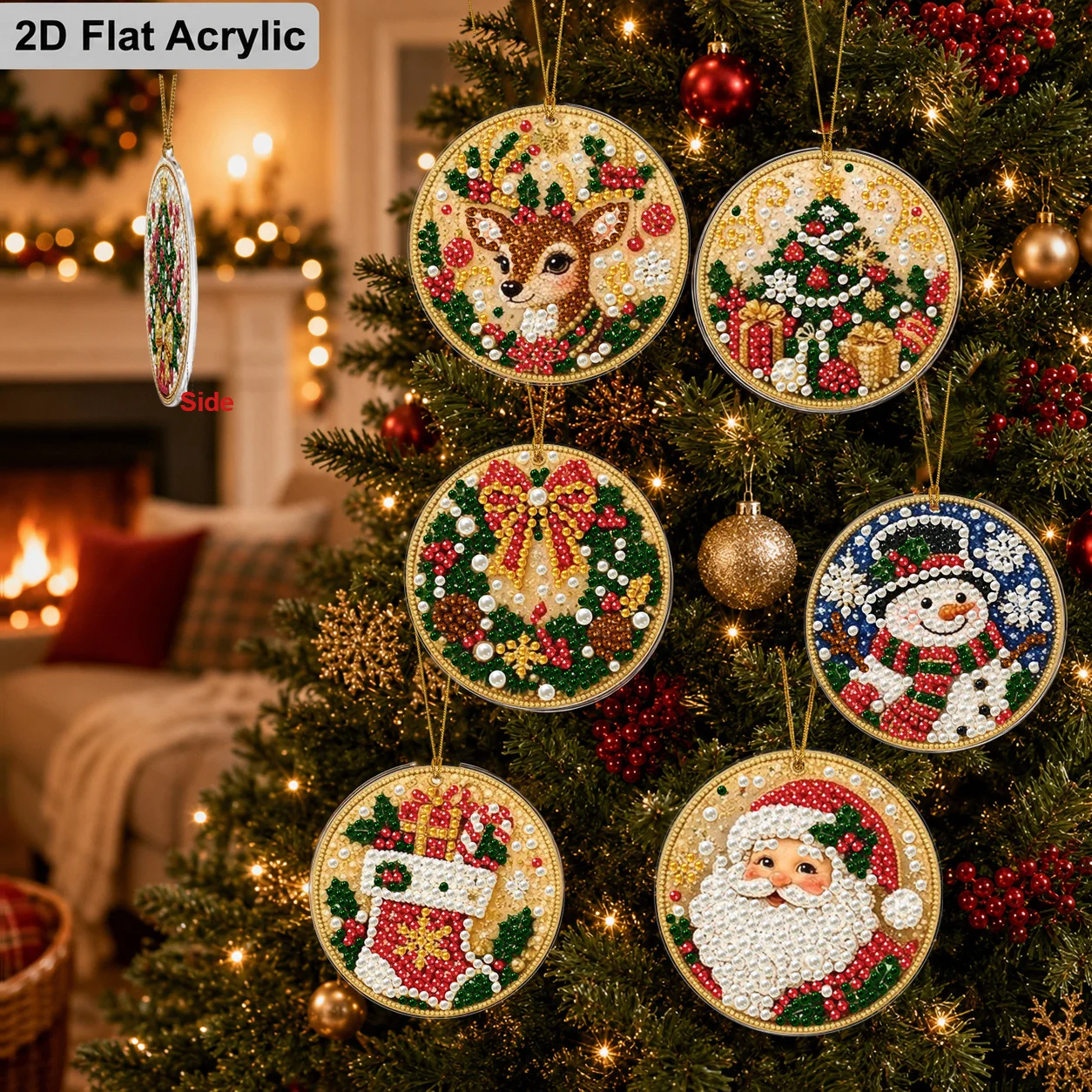 Christmas Stocking Hanging - 6 Adet/Set 2D Düz Akrilik İnci