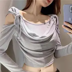 Summer Sexy Slim Fit Hollow Out Crop Top for Women's 2024 Solid Color Fashion Knitted Lace-Up Tops Woman Off Shoulder Camisole