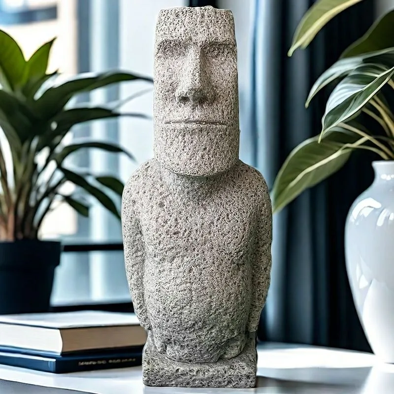 Easter Island Sculpture Moai Stone Statue Sculpt Fish Tank Landscaping Mini Totem Worship Model Tabletop Decorative Ornaments