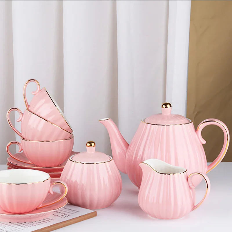 Ceramic Teaware Sets European Style White Afternoon Tea Coffee Set Bone China Water Utensils Coffee Pot Tea Cup Bar Decoration