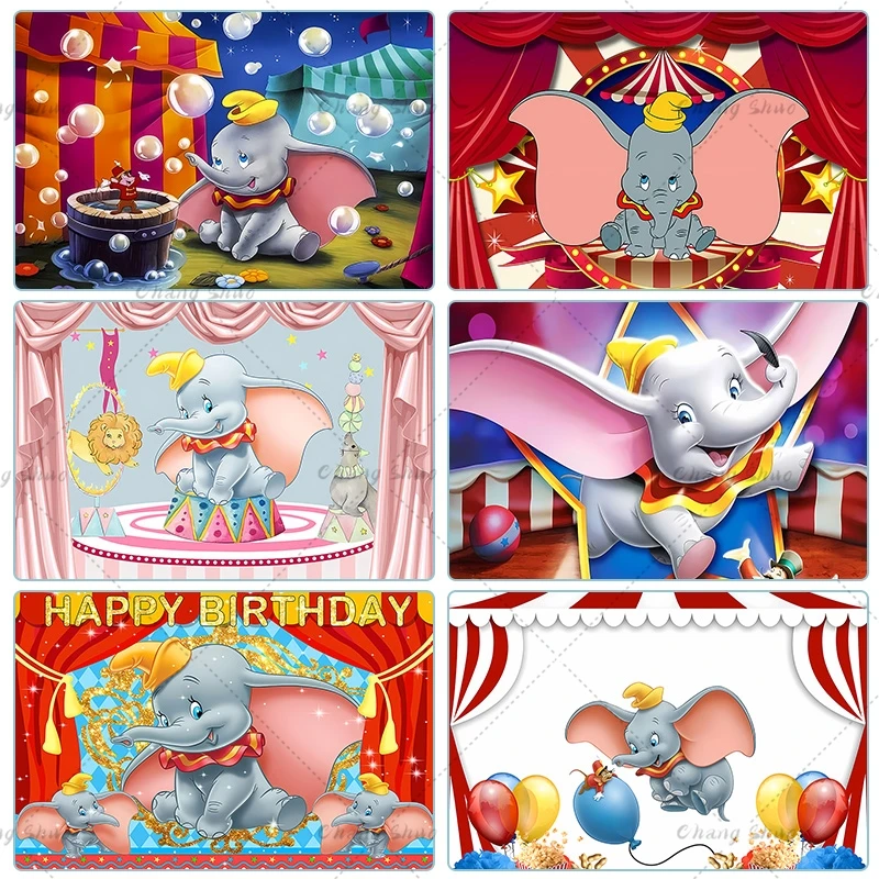 Dumbo Kids Happy Birthday Backdrop Blue Dumbo Newborn Photo Photography Background Party Decorations Baby Shower Banner Booth