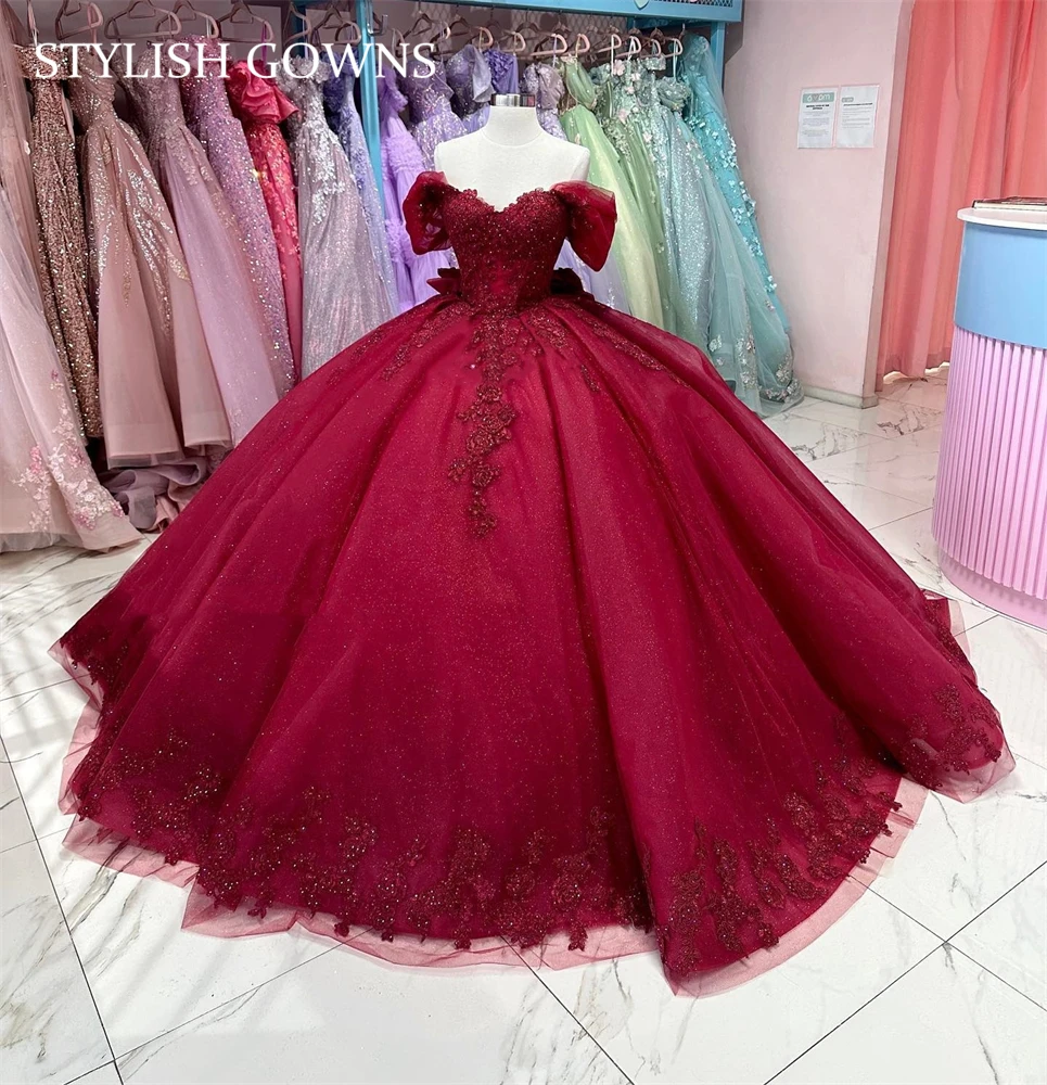 Vestido de quinceañera con hombros descubiertos de México, traje de baile de quinceañera, apliques de cuentas, vestido de lujo de cumpleaños, vestido de graduación con lazo, 2024