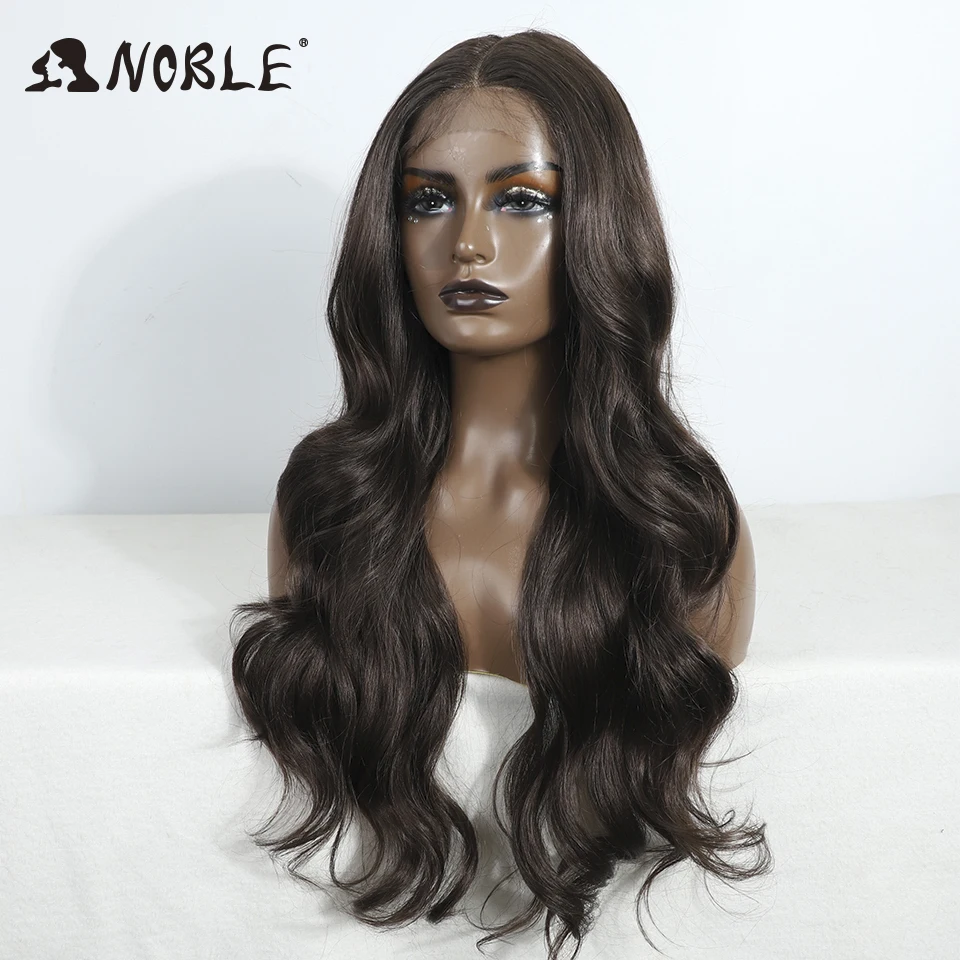 Noble Synthetic Lace Frontal Wig For Women Glueless Wig Body Wave Lace Wig Brown Ombre Blonde Wigs Heat Resistant Cosplay Wig