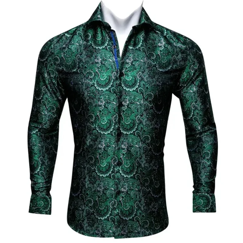 Luxury Wine Green Paisley 3D Printing Shirts Men Long Sleeve Casual Flower Shirts For Men Slim Fit Dress Shirt Tops Clothing Tee