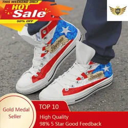 Fashion Style Men Puerto Rico Flag High Top Canvas Shoes Breathable Outdoors Walking Sneakers Wild Printing Cool Zapatillas