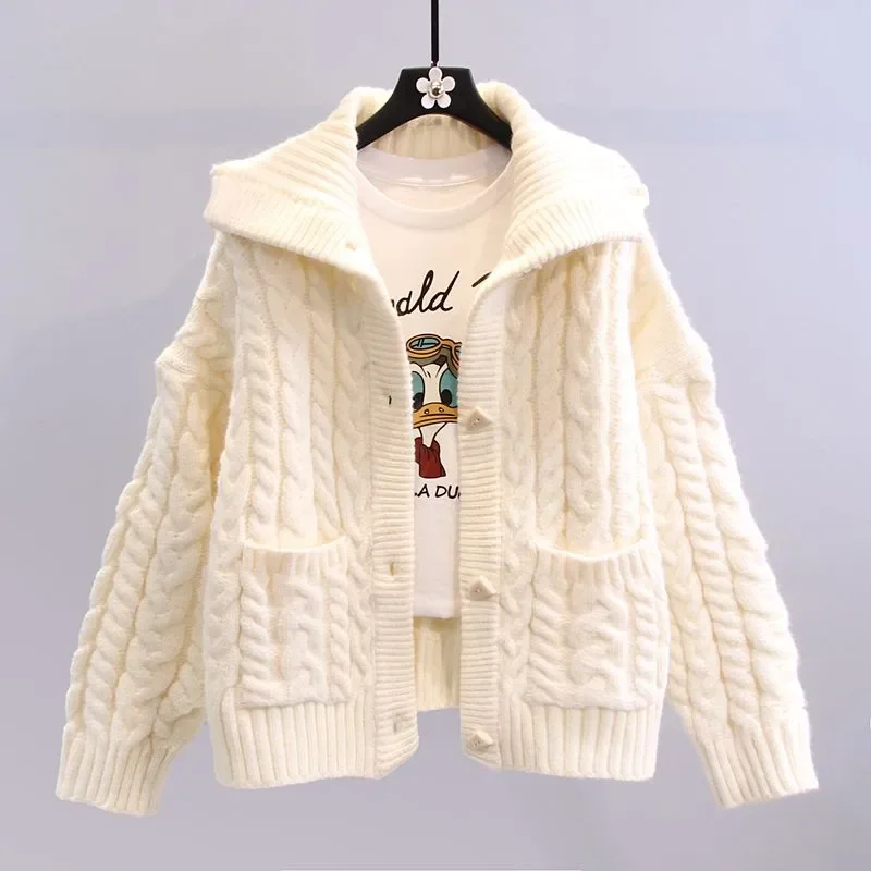 

Twist Cardigan Sweater Jacket Women's Outwear Autumn Winter 2025 New Korean Loose Lazy Wind Thicke Knitted Sweater Coat Tops