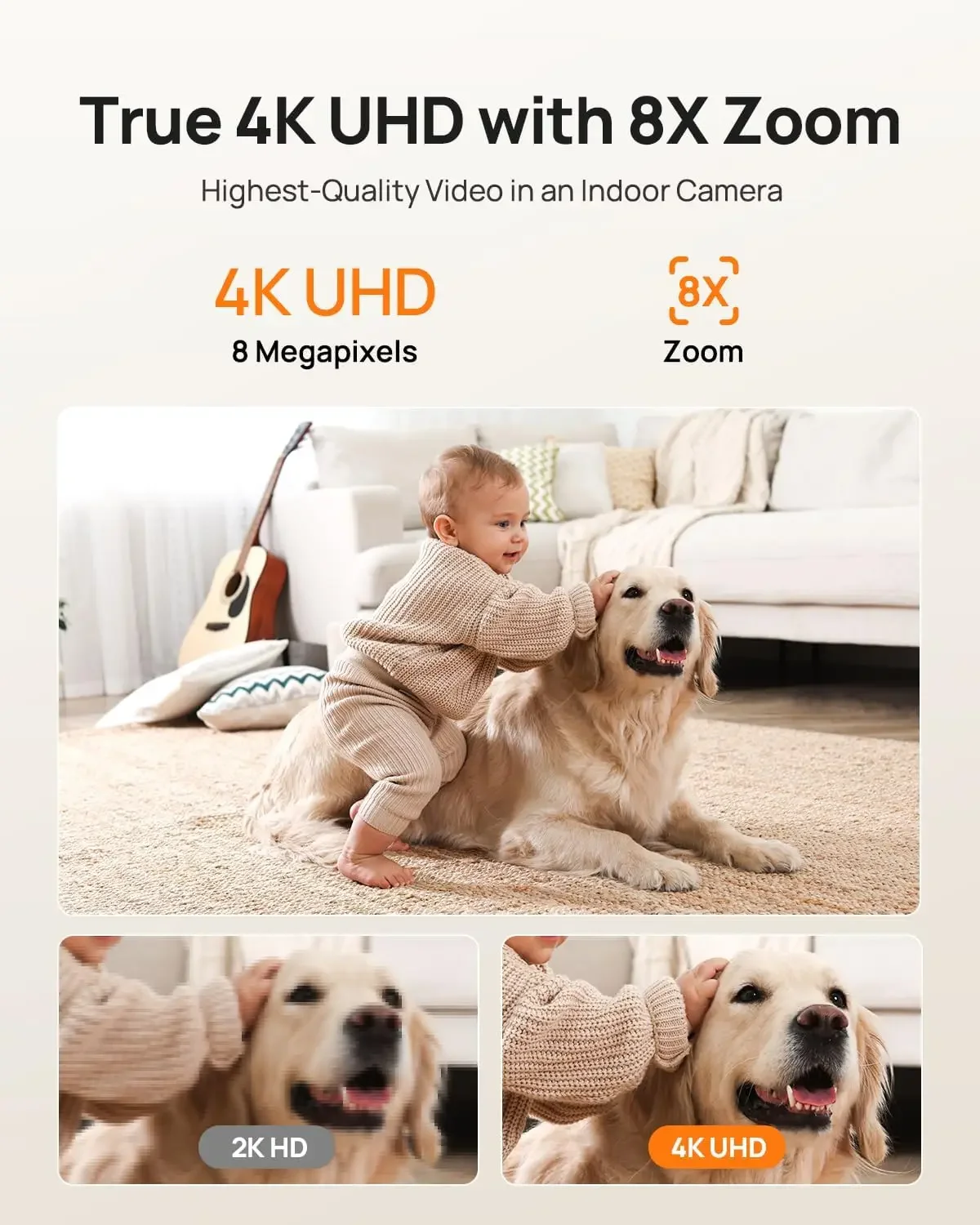 4K UHD Indoor Camera, Pet/Dog/Baby Security Camera with Phone App, 360°Pan-Tilt, 2.4G/5G Dual-Band Wi-Fi 6, Auto-Tracking
