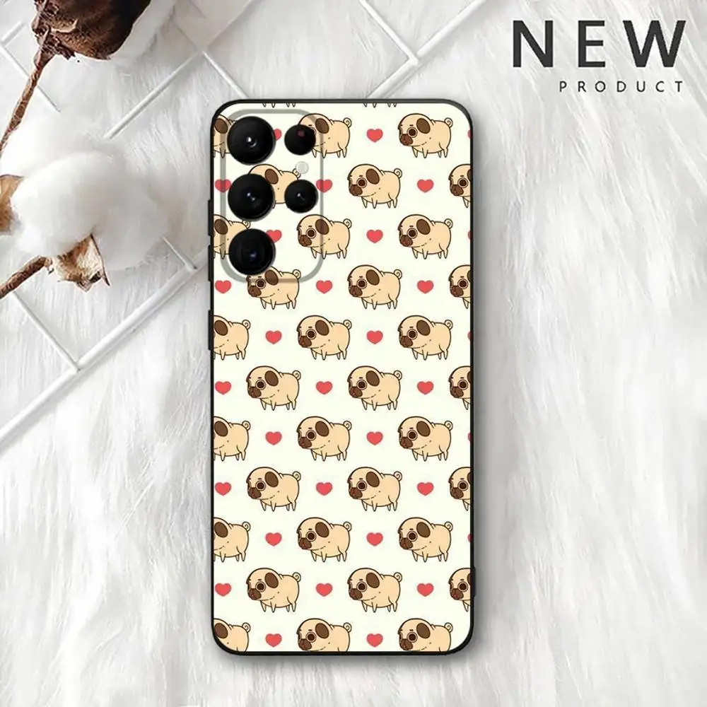 حافظة هاتف كلب الصلصال اللطيفة لهاتف سامسونج S 25,24,23,22,30,21,10,9,Ultra,Plus,Lite,FE,4,5G حافظة ناعمة سوداء