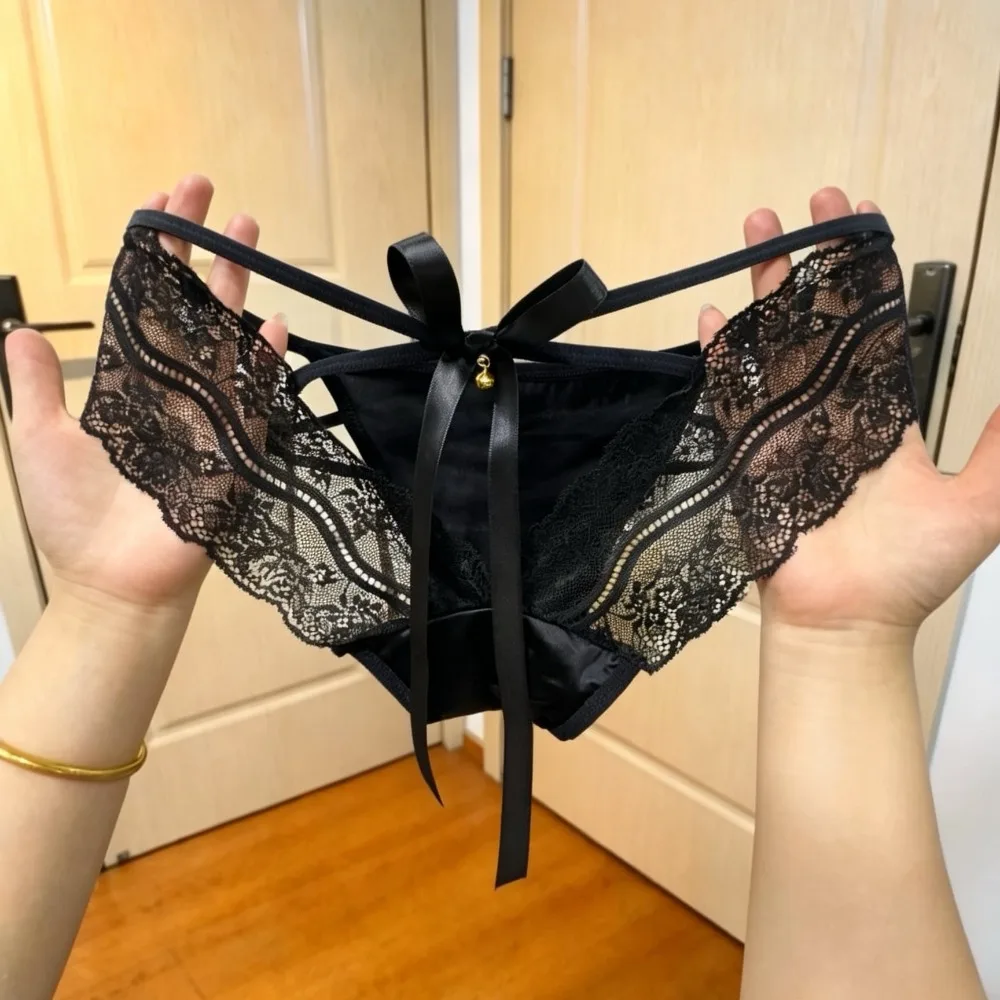 Sheer Purple Lace Bell Pendant Panties for Women Pure Desire See-Through Mesh Briefs Sexy Fashion Floral Lingerie Underwear