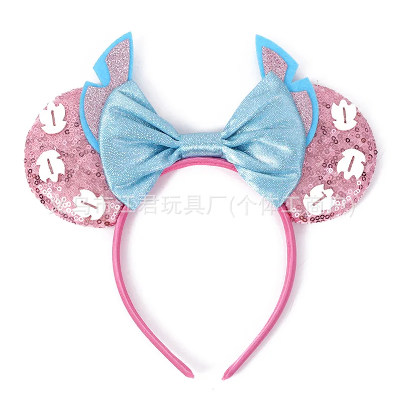 Kawai Disney Stitch Fascia per capelli Topolino Simpatico Buzz Lightyear Fascia per capelli con fiocco in paillettes Accessorio per capelli Decorazione del parco divertimenti