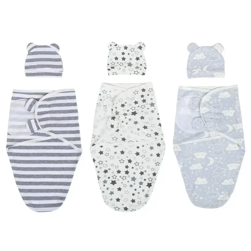 Swaddle de algodão macio para recém-nascidos, saco de dormir anti-choque e cobertor adequado para 0-3 meses, roupa de cama infantil sem restrição