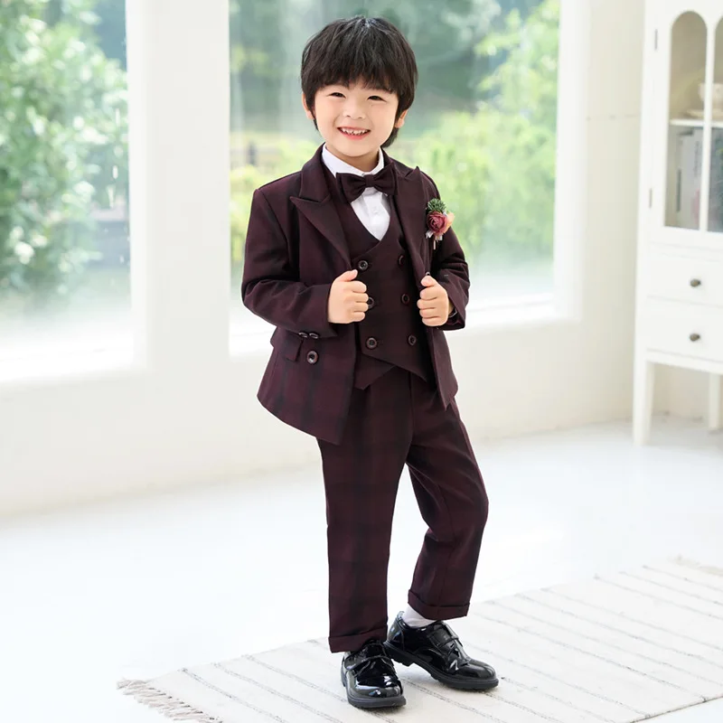 Children's Suit Dress Autumn and Winter Models England Plaid Small Suit Suit Boy's Baby Birthday Flower Boy Performance Clothes