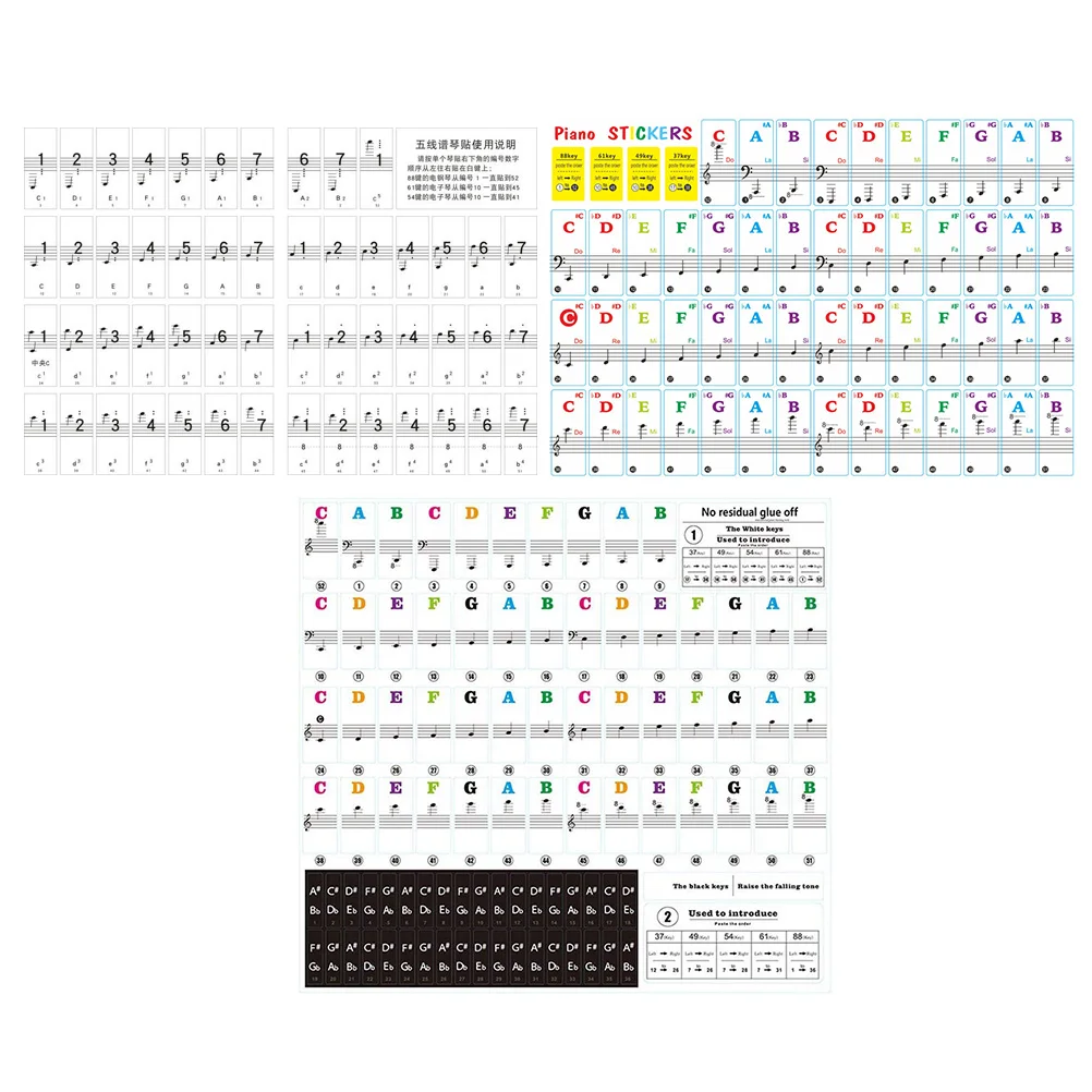 

3 Pcs Keyboard Piano Stickers Electronic Organ Notes Labels Removable Keys Keyboards
