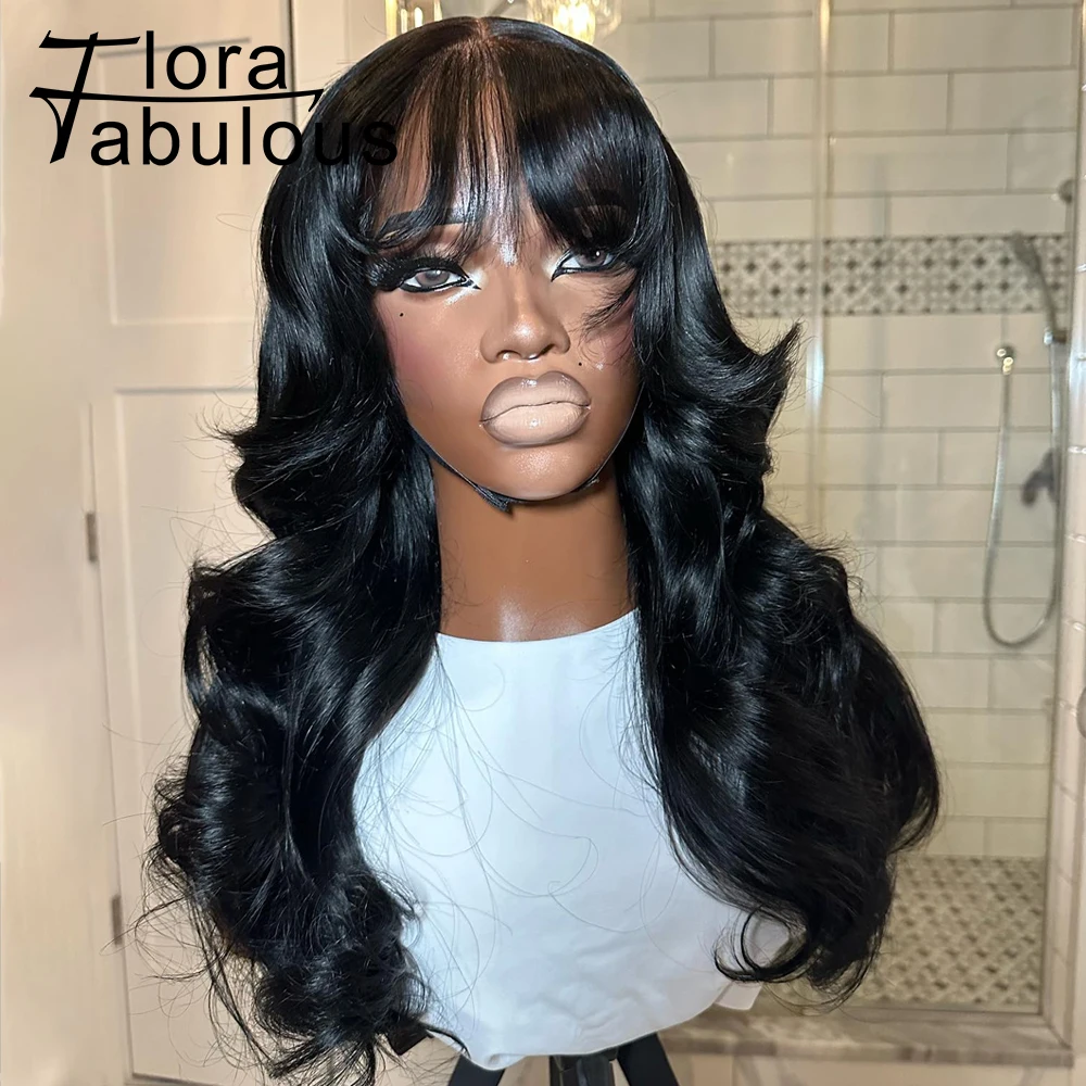 

Loose Wave Human Hair Wigs With Bangs 3X1 Lace Scalp Body Wavy Brazilian Remy Human Hair Wear & Go Glueless Wigs For Black Women