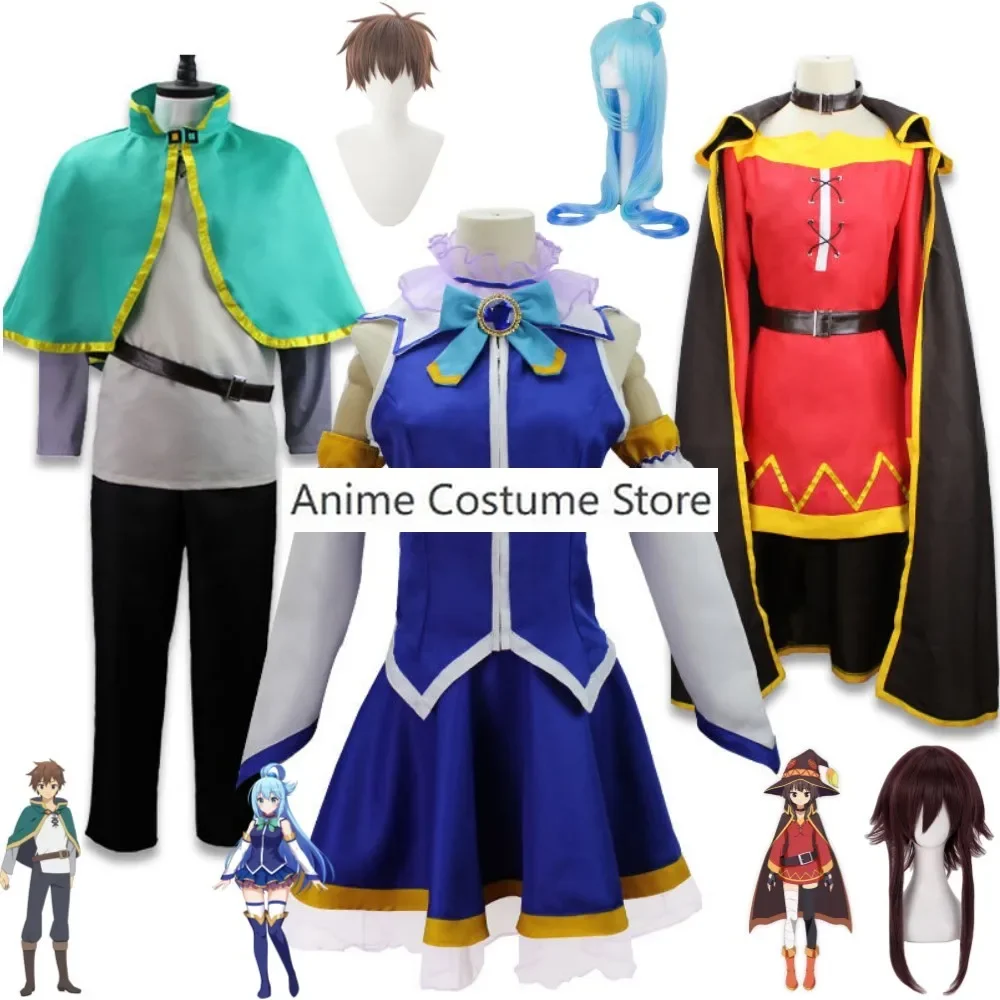 Anime Konosuba God'S Blessing On This Wonderful World Satou Kazuma Aqua Trouble Archwizard Megumin Cosplay Costume Wig Suit