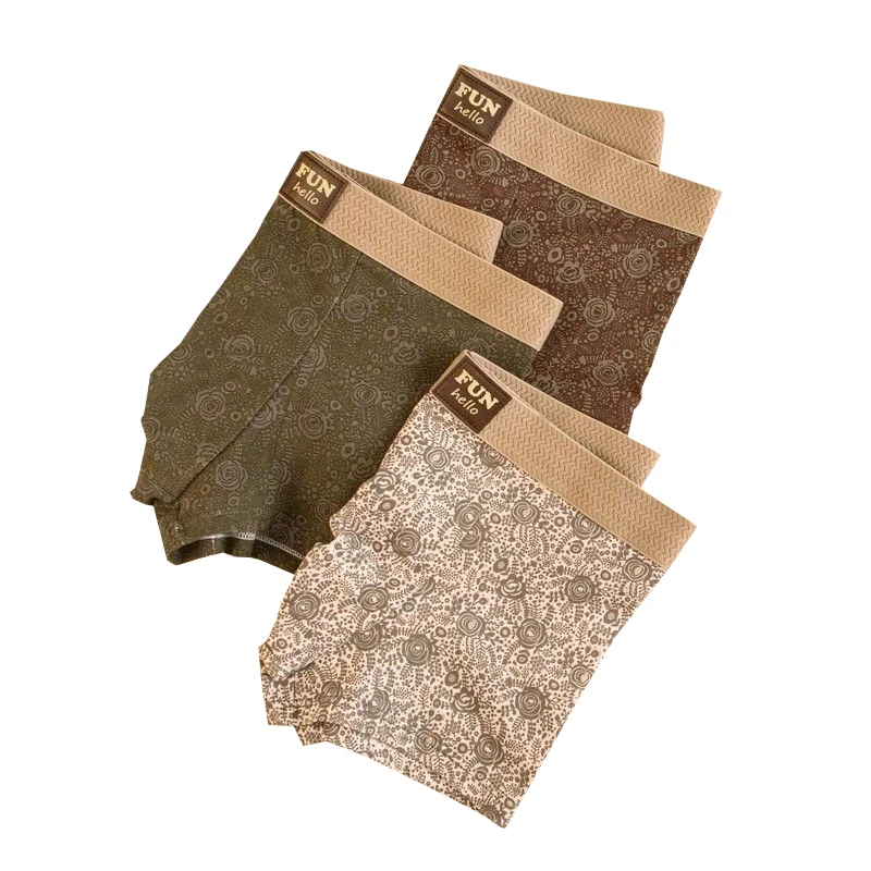 3pcs/set Classical Floral Print Chinese style Men's Underwear Breathable Men Underpant Antibacterial Men's Boxer Shorts