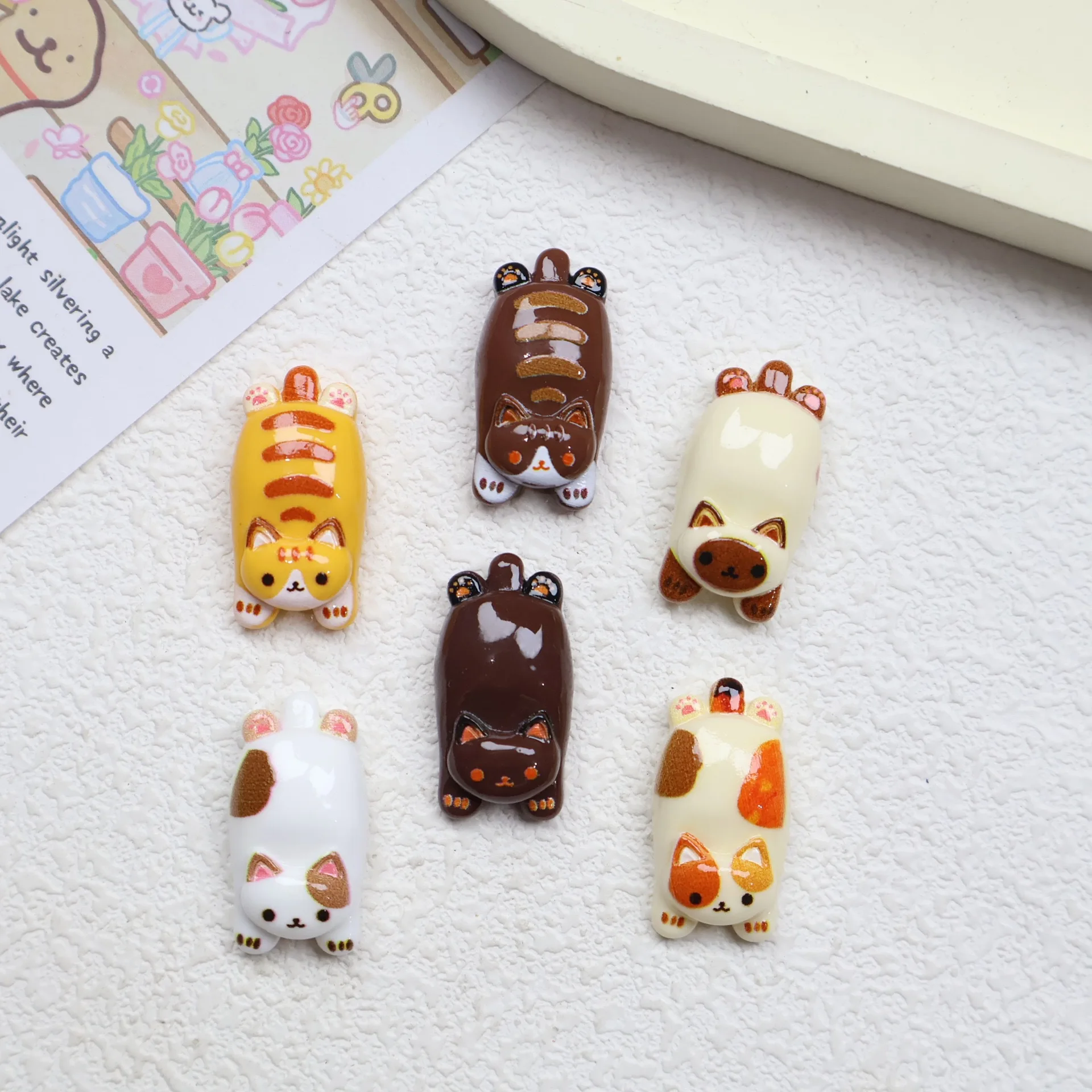 20PCS Resin DIY jewelry accessories cartoon party cat cream glue phone case patch hair clip refrigerator patch decoration