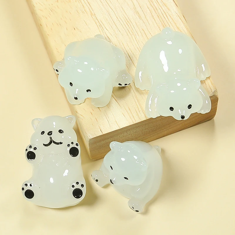 2Pcs Mini Resin Luminous Polar Bear Ornament Miniature Toy Mini Cartoon Animal Doll Micro Landscape Decoration Dollhouse