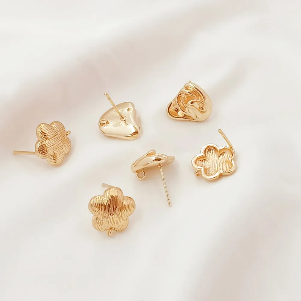 14K Copper-clad Gold Brushed Plum Blossom Tulip with Pendant Ring Ear Pins Ear Studs DIY Handmade Earrings Accessories