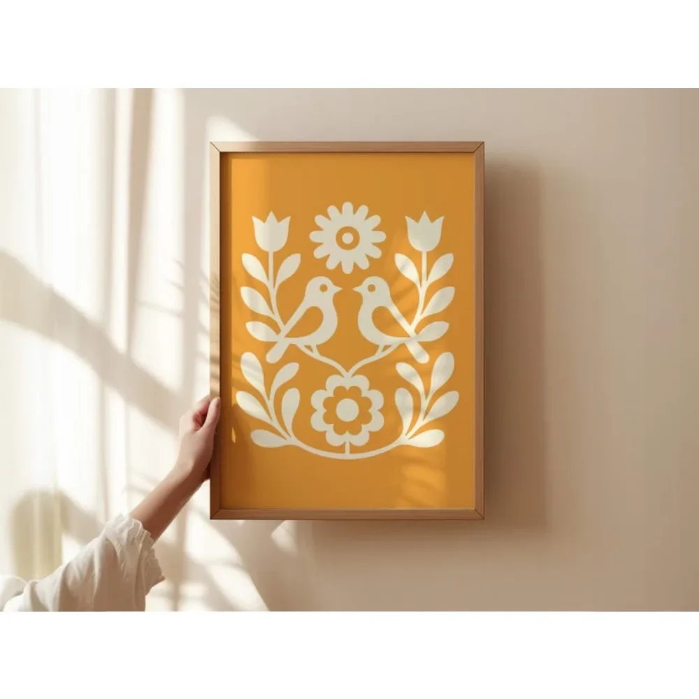 Multiple sizes 1pc frameless Canvas Painting,1pc frameless Canvas Painting 1pc Frameless Yellow and White Scandinavian Bird Art,