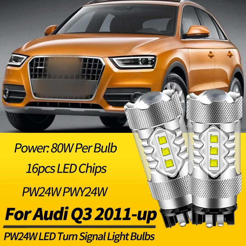 2PCS PW24W LED Turn Signal Light Bulbs Canbus For Audi Q3 2011 2012-up PWY24W Daytime Running Light Amber White Car Accessories view 2