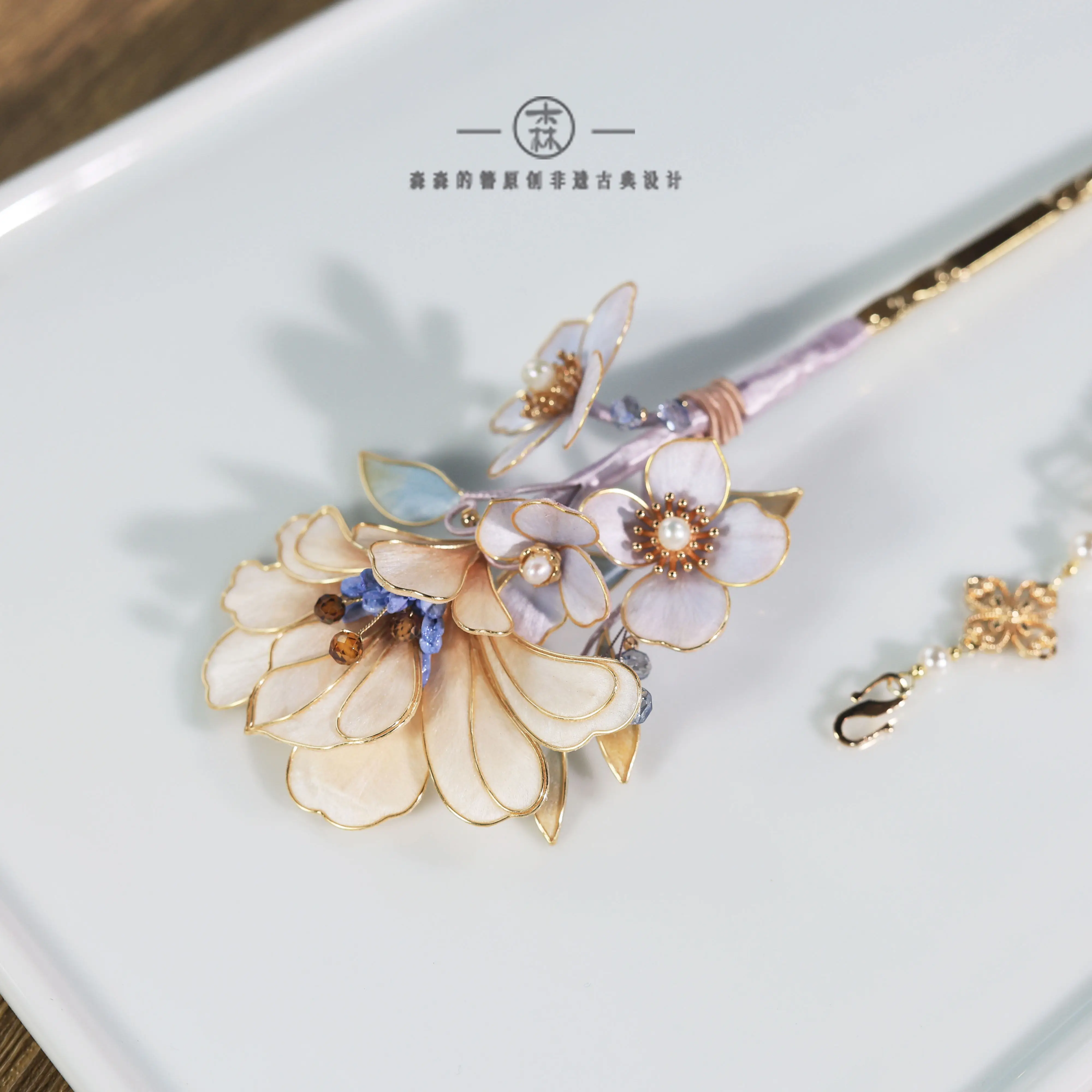 Liuzi • Original Intangible Cultural Heritage Velvet Flower Hair Stick, Luxury Vintage Tassel Hair Accessory for Cheongsam view 4