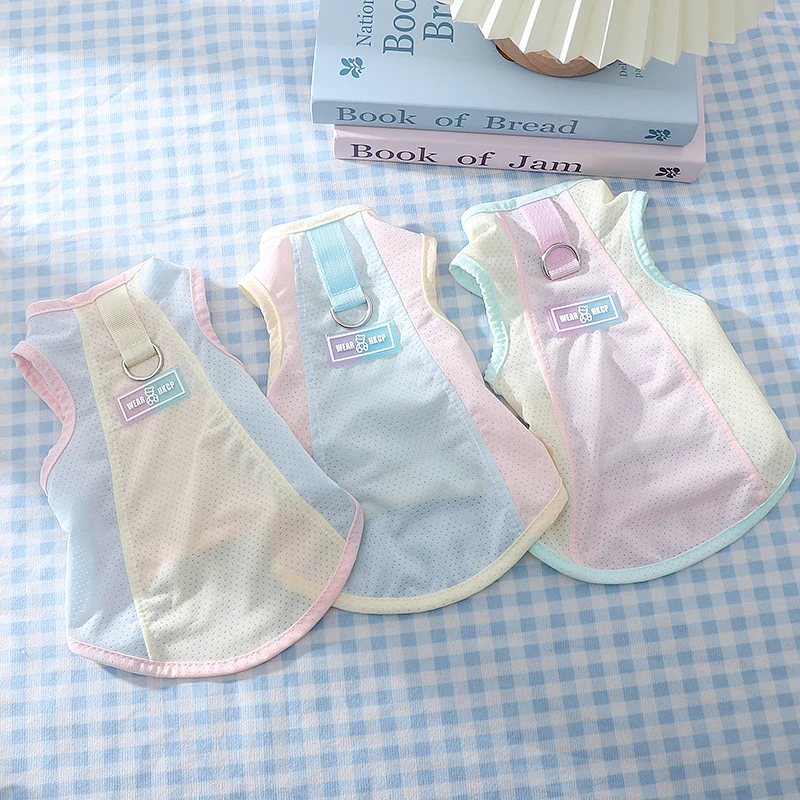 

Pet Teddy Clothes Summer Ice Silk Puppy Vest Breathable Pomeranian T-shirt Cartoon Bichon Frise Two-Legged Clothes