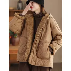 2026 Winter Lamb Fleece Warm Coat Women's Fashion Casual Hooded Thick Cotton Jacket Mujer Abrigos Short Parkas A175