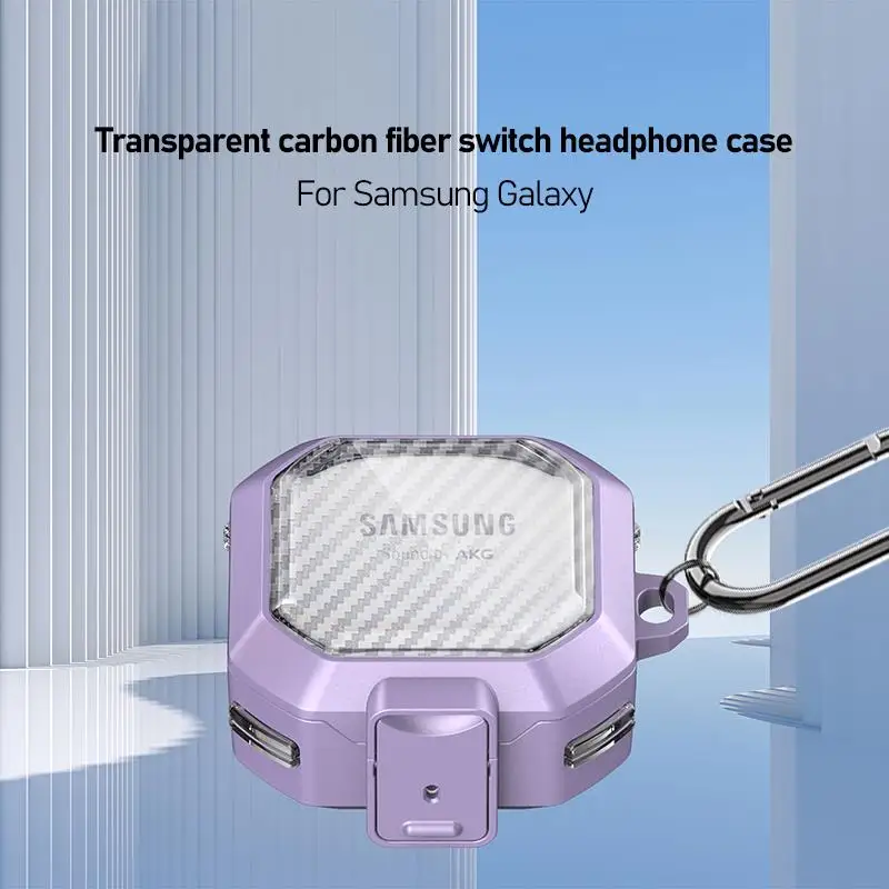 Fanny bonito interruptor de fibra carbono capa fone para samsung galaxy buds núcleo botões ao vivo buds2 pro buzz fe buzz2 pro caso com gancho