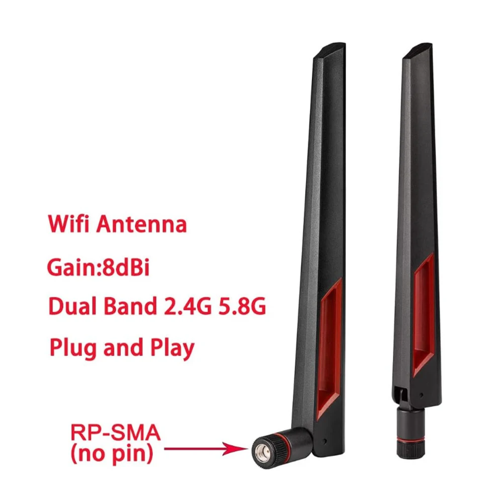 PC Router WiFi Antenna Dual Band 2.4G 5.8G Wireless Long Range High Gain 8dBi RP-SMA PCI-E Desktop Wi-Fi Hotspot Point(2pcs)