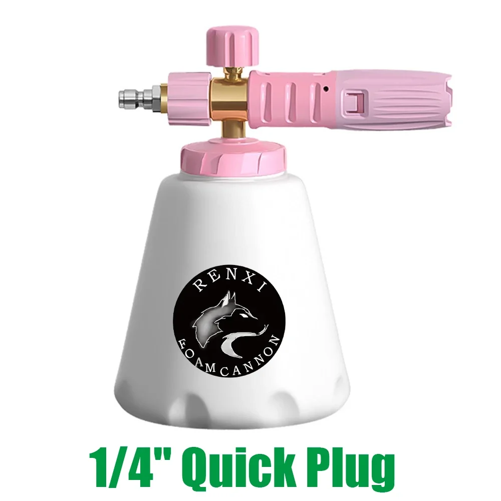 

1L Pink Snow Foam Gun Pressure Washer Brass Core Foam Gun with 1/4” Quick Connector for Portland Husky Ryobi Greenwork