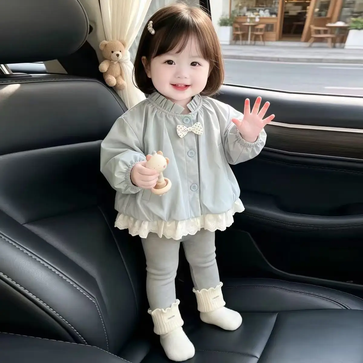Spring Autumn New Baby Girl Stylish Trendy Girls Trench Coat Fall Lace Patchwork Lace Bubble Top Trendy
