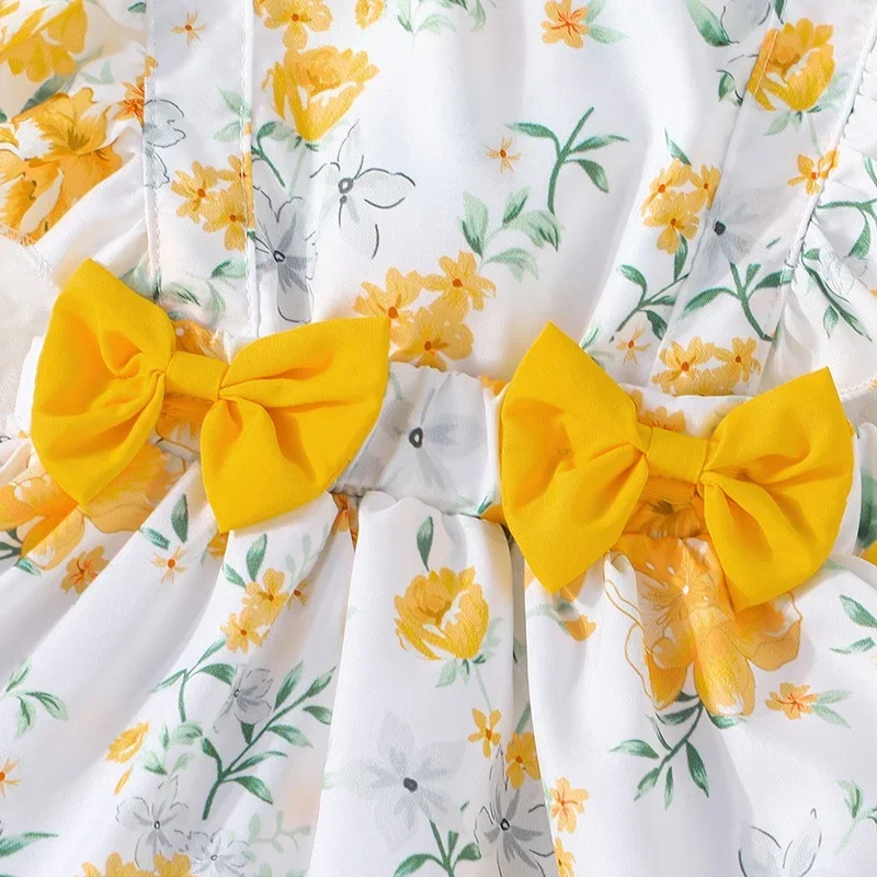 Dress For Kids Newborn 3 - 24 Months Birthday Butterfly Sleeve Cute Yellow Floral Princess Formal Dresses Ootd For Baby Girl