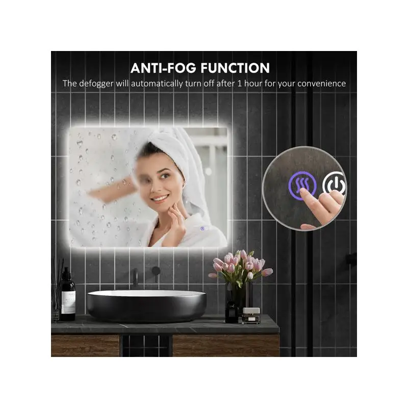 مرآة حمام - مثبتة على الحائط، تصميم حديث، مضادة للضباب، مضاءة LED، قابلة للتعديل، مثالية للديكور المنزلي، سهلة التركيب #5