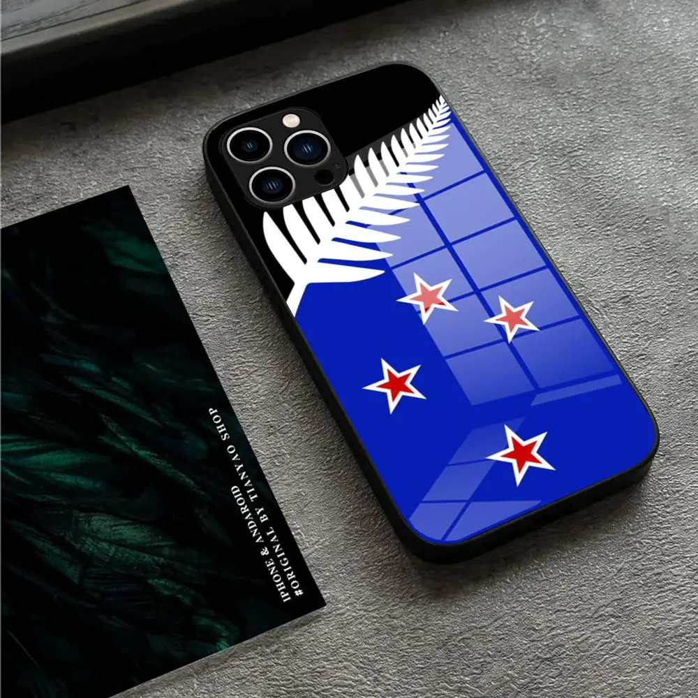 

New Zealand flag Phone Case For IPhone 17 16 15 Pro Max 14 13 12 Mini Plus Samsung S25 24 23 Ultra Glass phone case