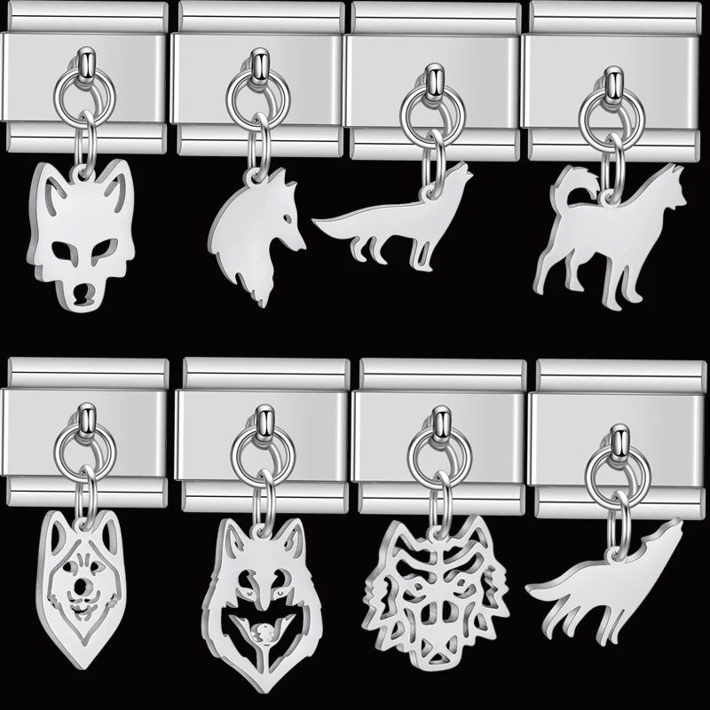 Italian Charm Bracelets Kit Links New-Gothic Wolf Head Charms Stainless Steel Bangle diy Accessories Fit 9mm Jewelry DIY Making