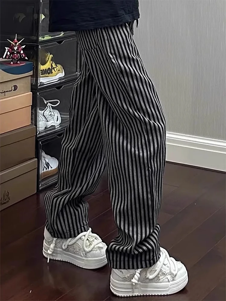 

Cleanfit American Retro Vertical Stripes Lazy Sle Men's Casual Pants Spring Drape Wide Leg High Street Haome Pants