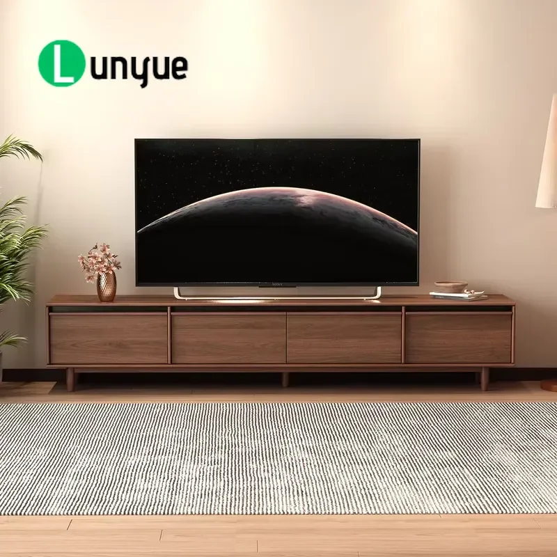 Medieval Modern Style Wooden TV Cabinet Media Console with Storage Entertainment Center Low Profile Living Room Furniture