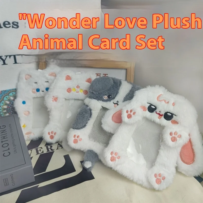 Cute Plush Rabbit With Big Ears Fox Polar Bear Side Herding Dog Campus Card Bus Card Pendant Stall Small Items Cute Pink Card