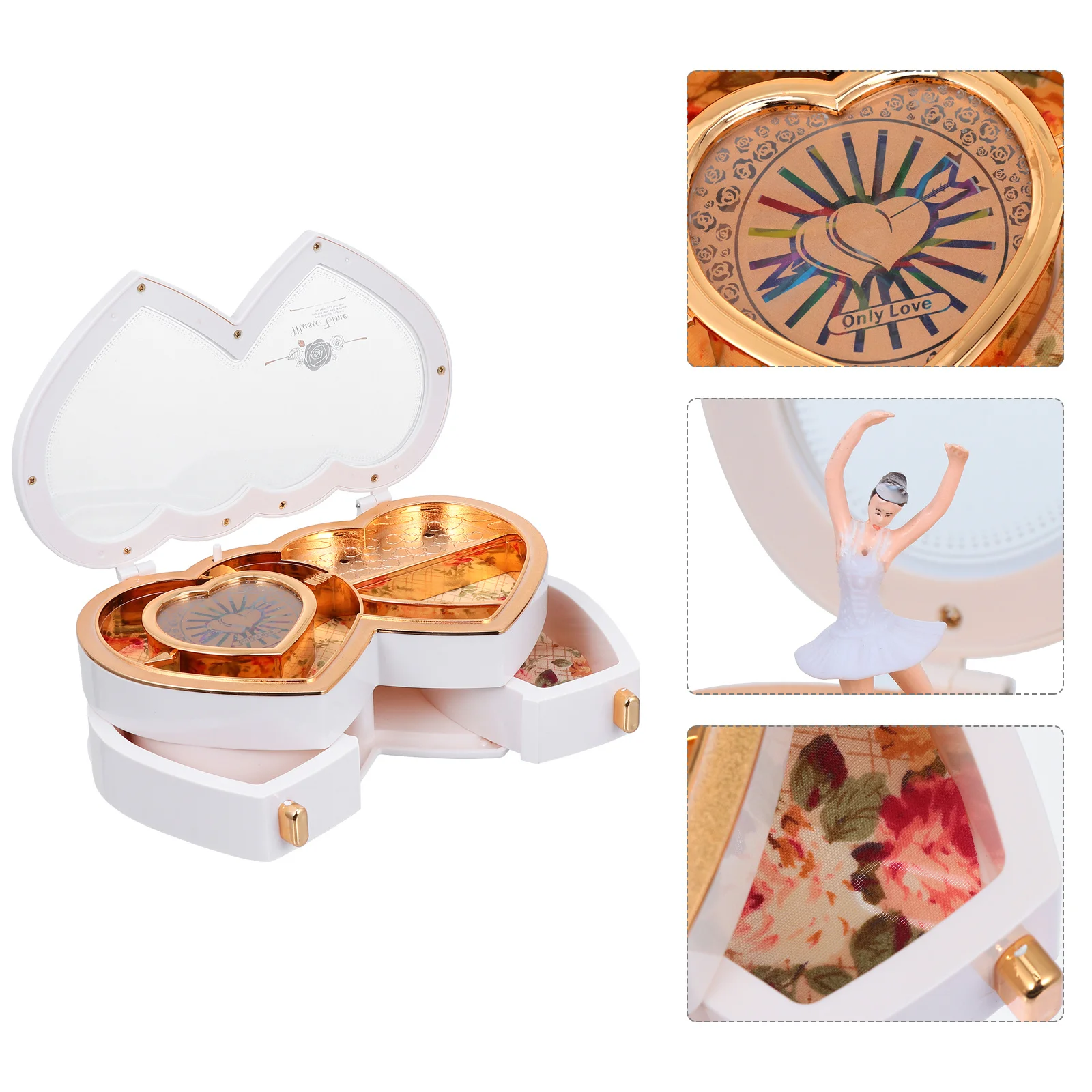 

Music Jewelry Box Heart Shaped Wooden Melody Box Rotating Ballerina Dancing Bedroom Decor Gift For Wedding Valentine