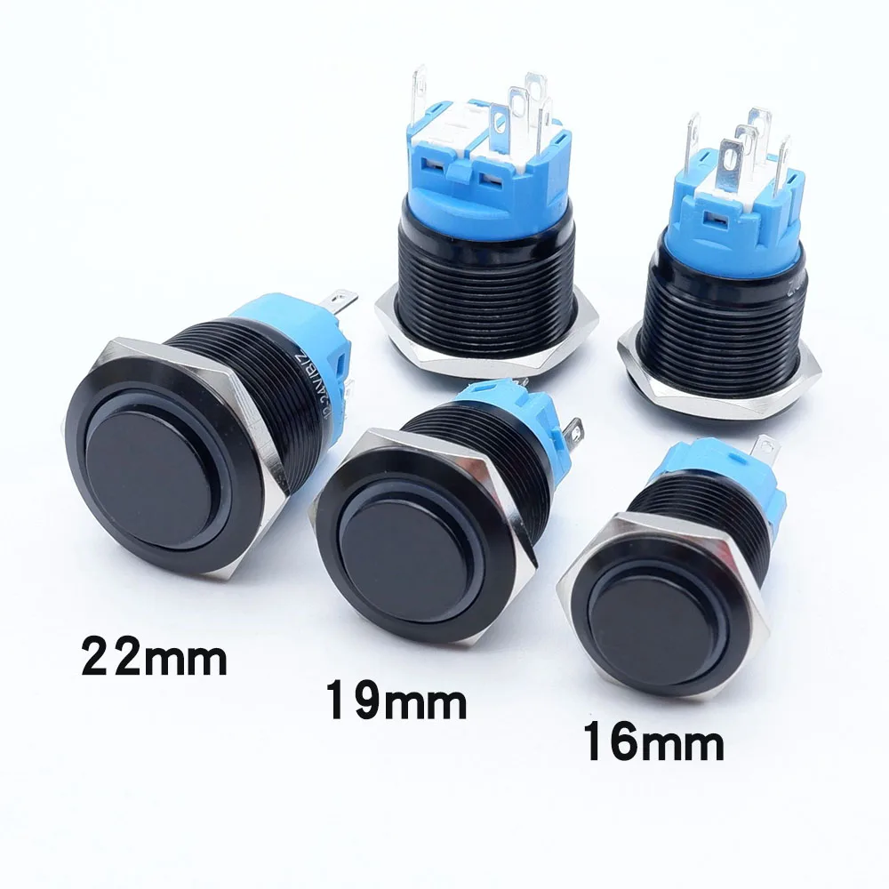 16mm 19mm 22mm Black On Off Metal Button Switch LED With Wire Momentary Locking High Head Ring Power Start Stop With5V 12V 220V