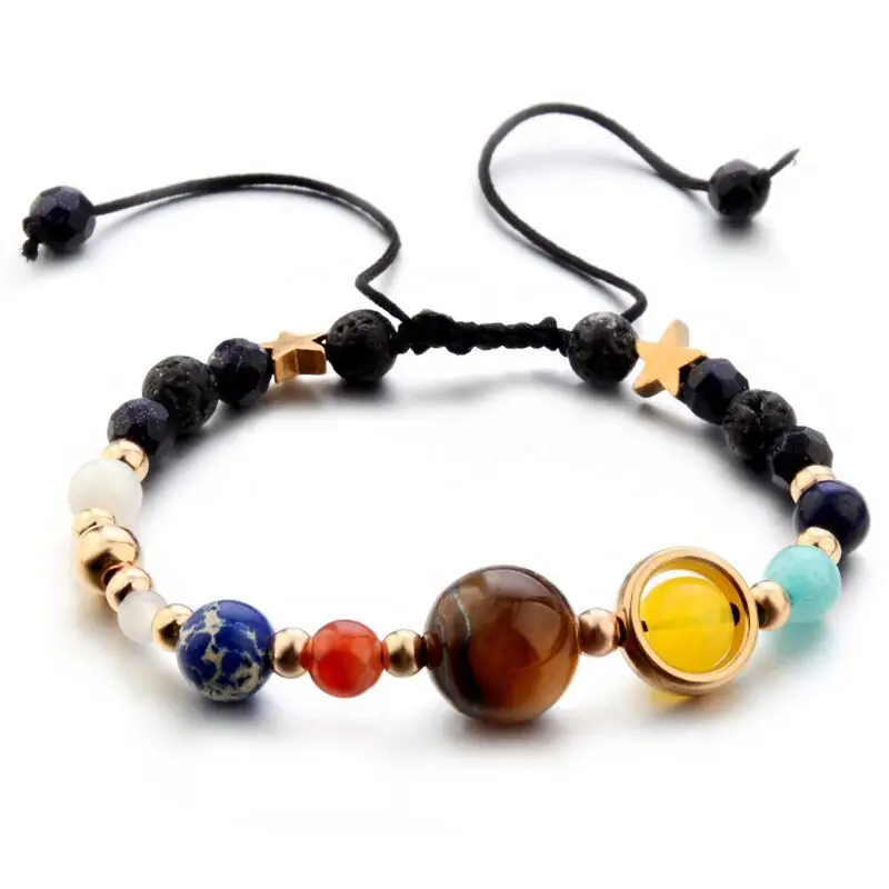 Adjustable Cosmic Galaxy Solar System Bracelet for Women Men Resin Star Beads Nine Planet Bracelet Bangle Couple Jewelry