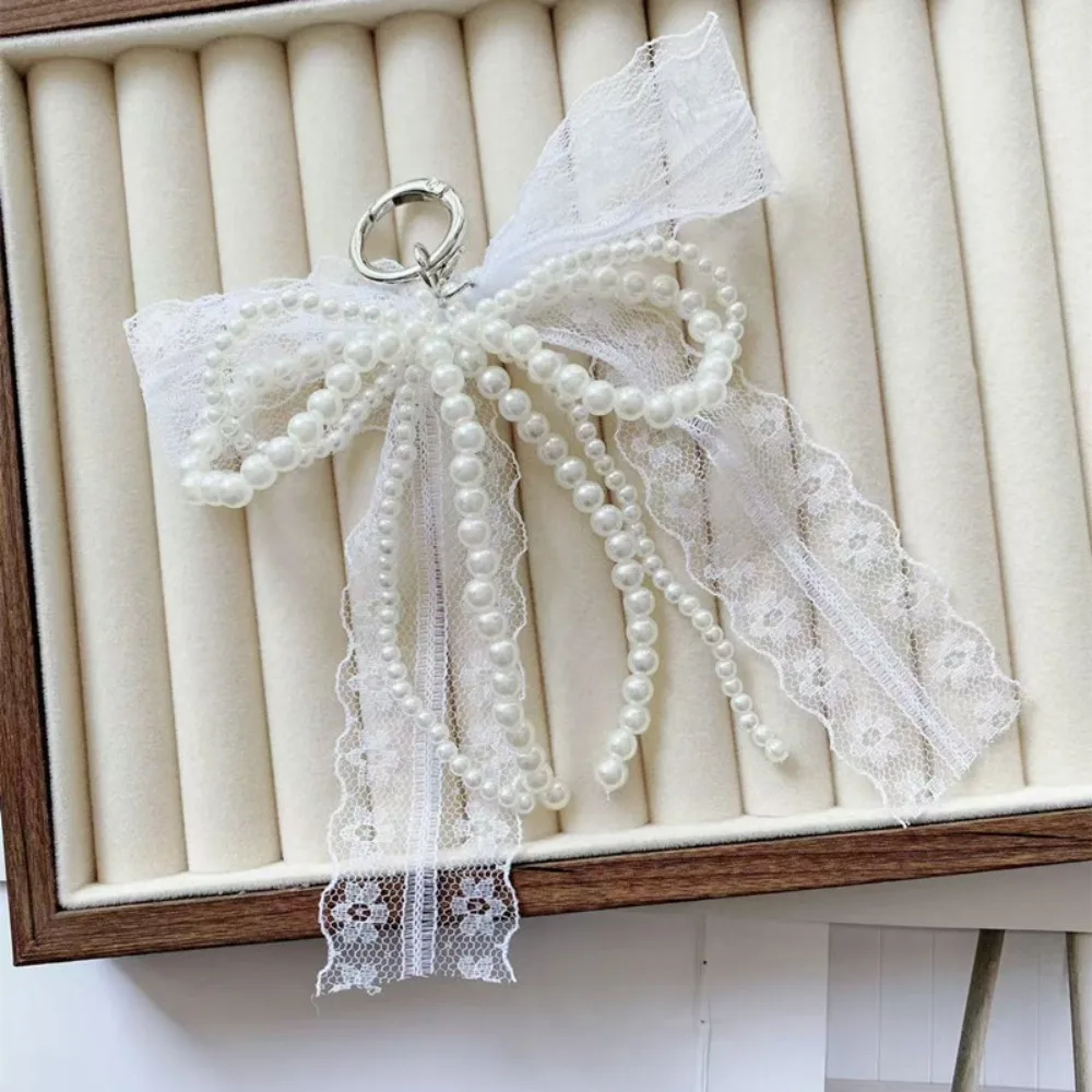 Cute Lace Keychain Y2K White Bag Pendant Bow Aesthetic Phone Chain Package Accessory