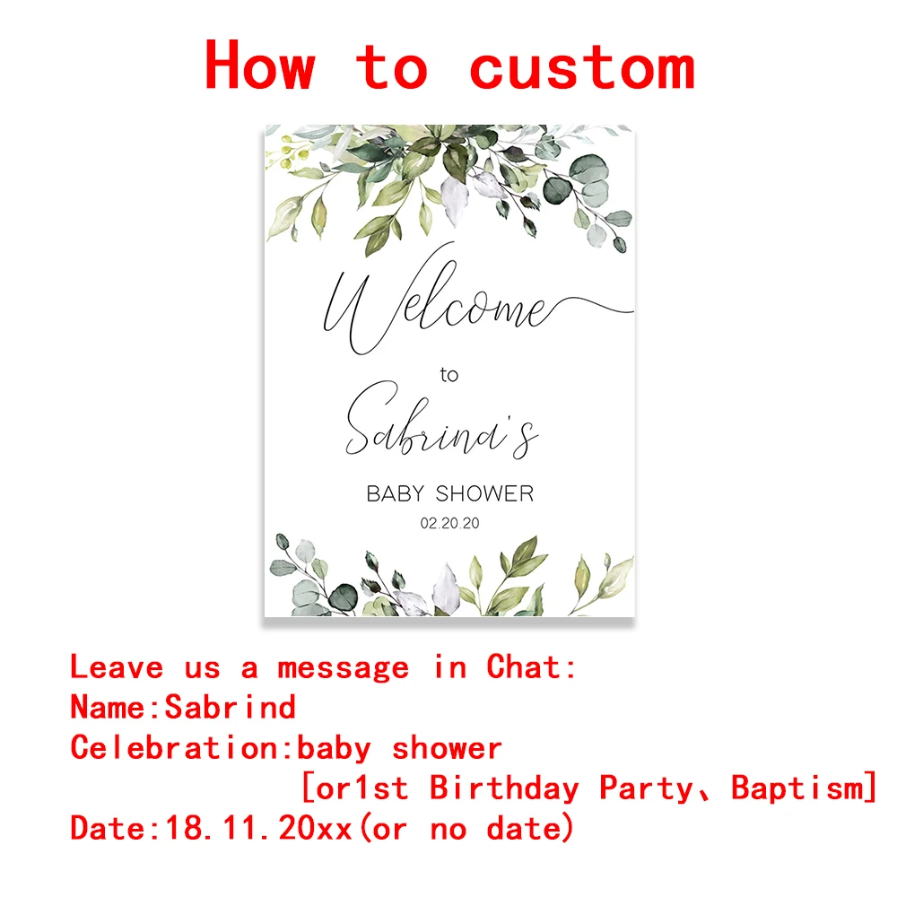 Custom Greenery Baby Shower Welcome Sign Poster Watercolor Birthday Personalized Art Print Baptism Wall Picture For Party Decor