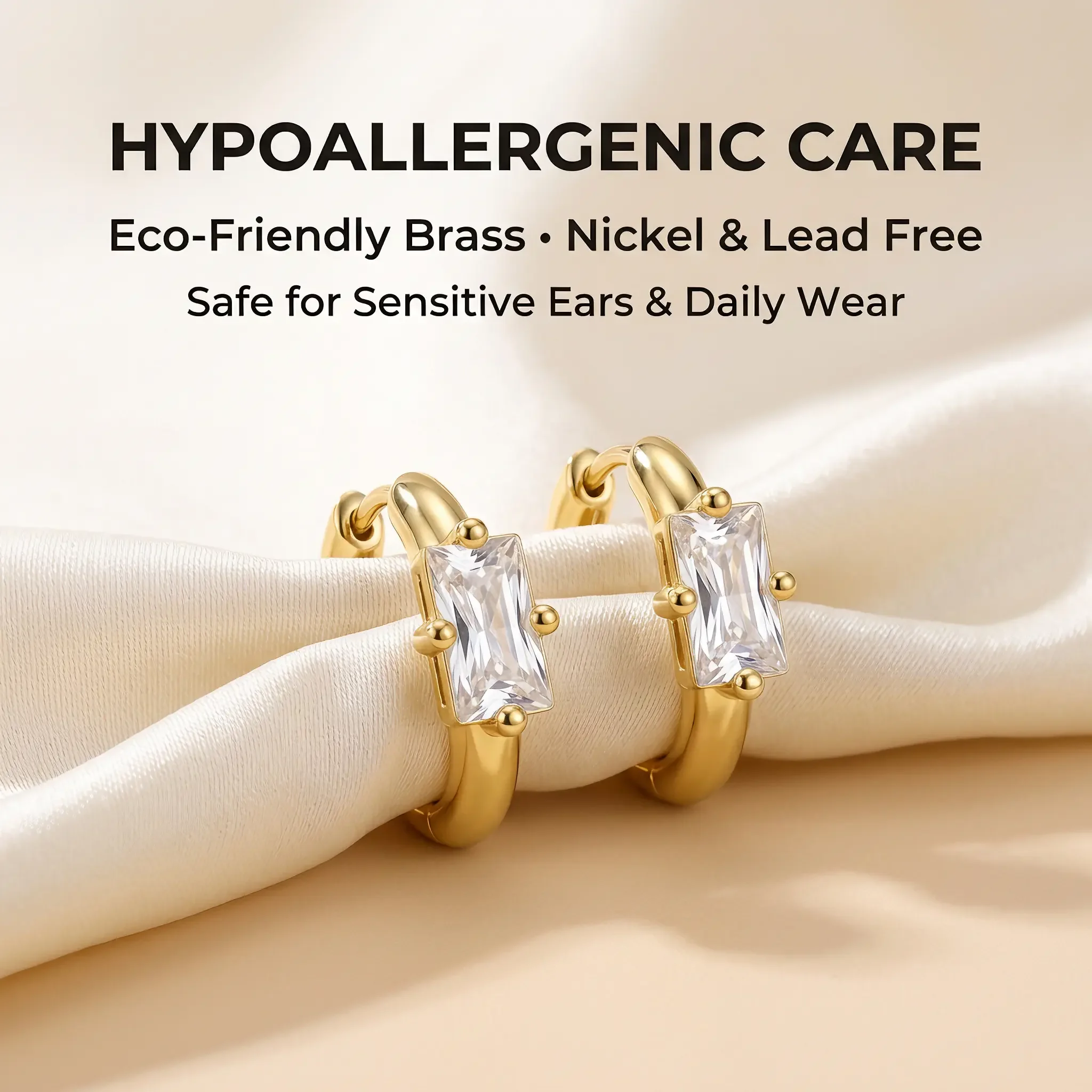 Moonmory Original Design Schmuck Minimalistische Rechteckige Huggie-Ohrringe für Damen 5A Messing 14K Doppel-Goldplattierung Geschenk-Ohrringe – Detail 5