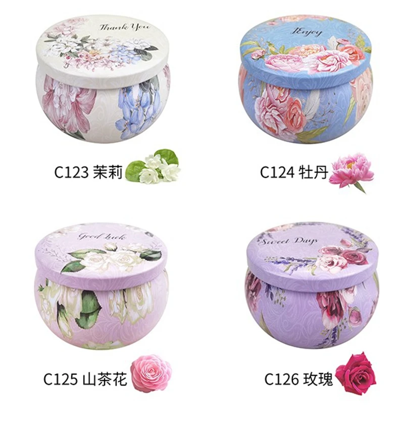 4Pcs Christmas Metal Tin Jars Coffee Tea Spice Candy Jewelry Storage Case Candle Making Containers Decorations Boxes 4.4OZ