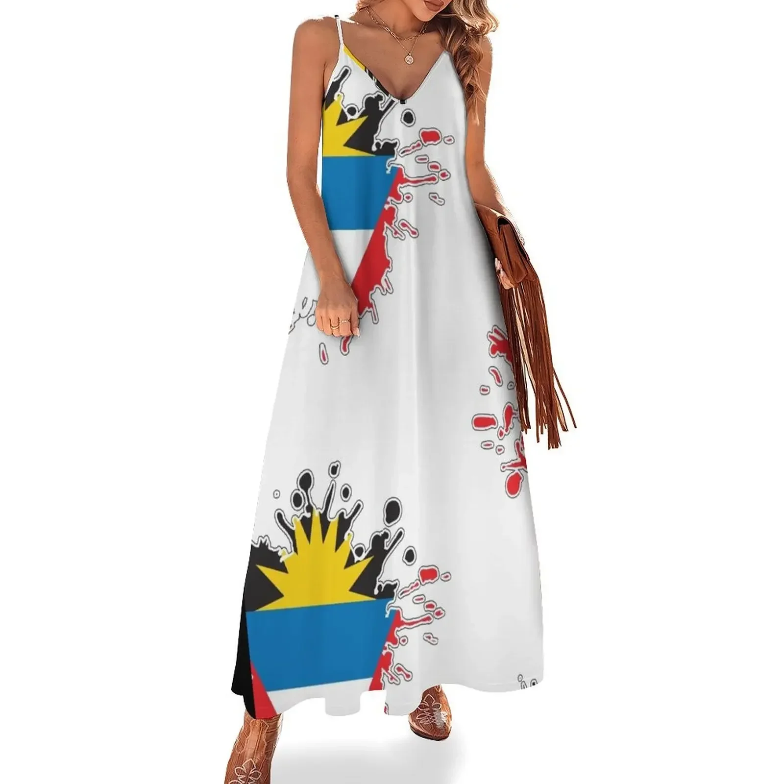 Antigua and Barbuda National Flag Splash Sleeveless Dress summer dress daily Dress