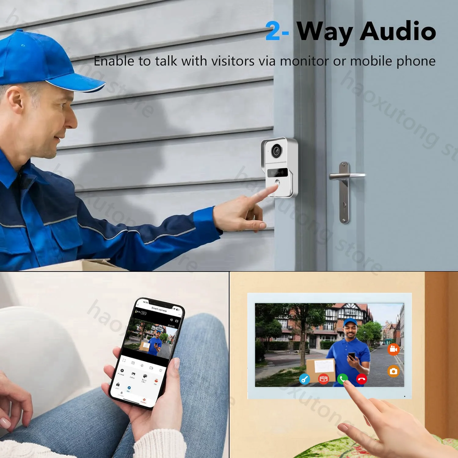 1080P Tuya Smart Home Video Intercom 2 Wires 7 Inch Apartment Video Doorphone Wireless WIFI Doorbell Camera 5-in-1 Unlock System